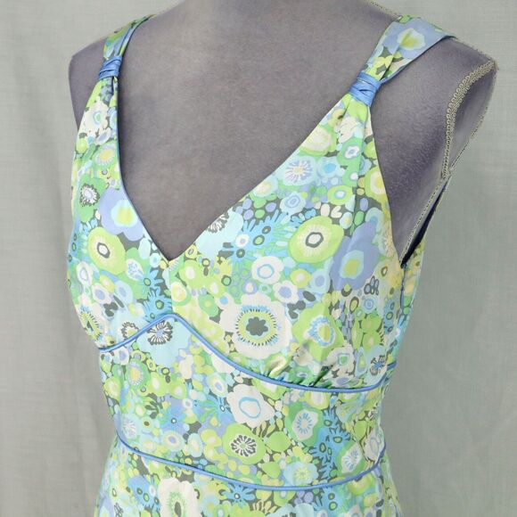 Sigrid Olsen Dress Womens 6 Silk Blue Green Floral Lined Side Zip Sleeveless - Picture 8 of 13